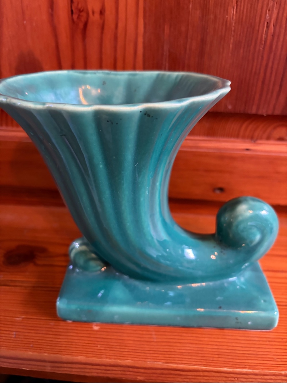 Ceramic Cornucopia Accent Vase in Turquoise